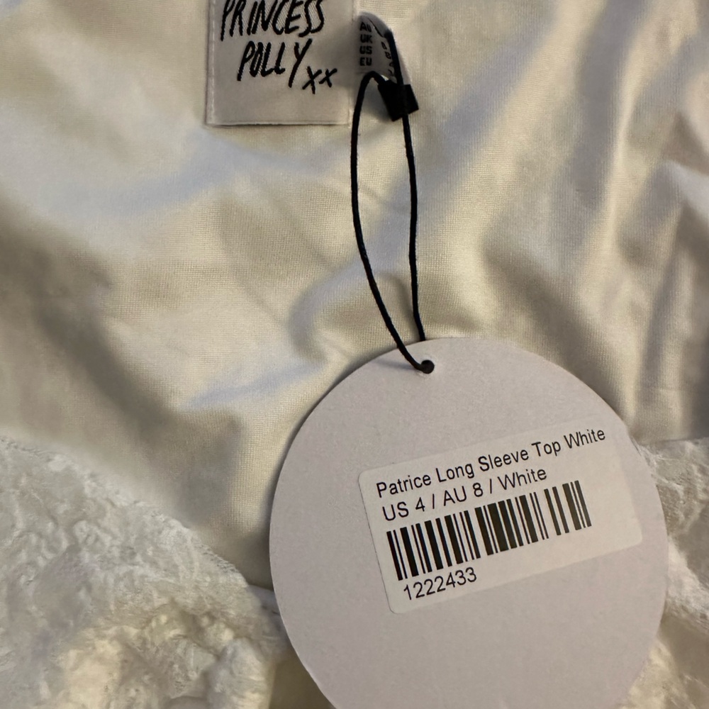 Princess Polly long sleeve white lace tie shirt NWT - Picture 2 of 5